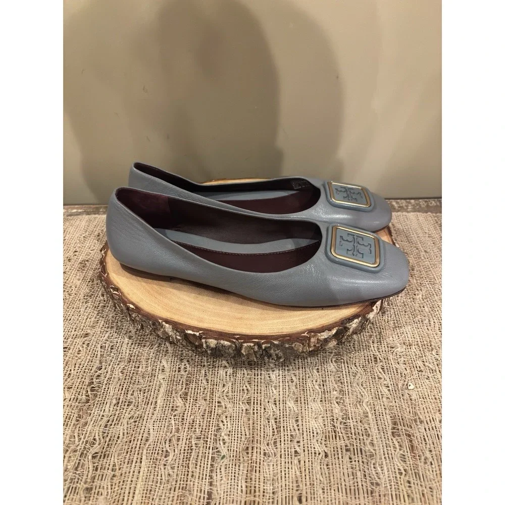 Tory Burch GEORGIA BALLET, Calf Leather, Rainwater / Plum, size 8.5 new w box